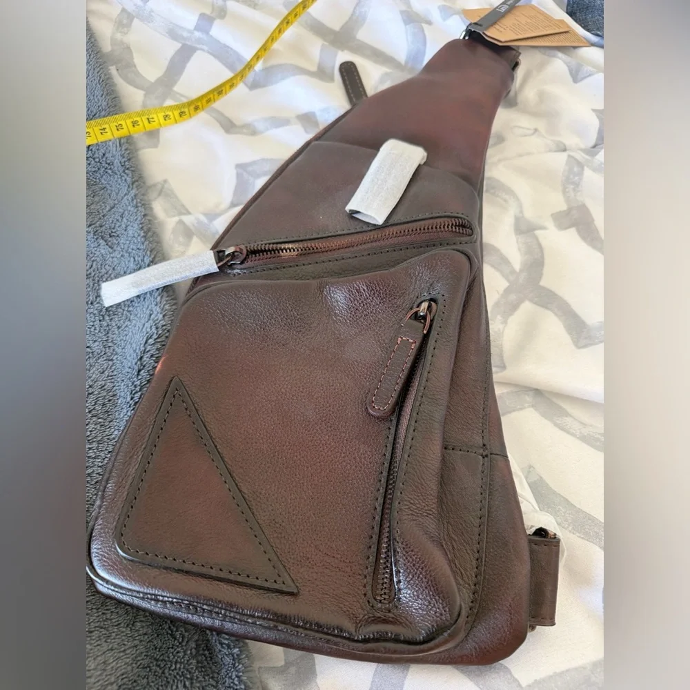 Men's Brown Leather Sling Belt Bag - Picture 1 of 6
